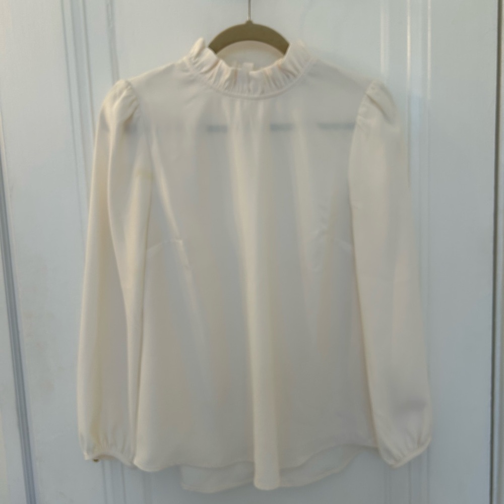 JCrew Women's Cream Ruffle-Neck Long Sleeve Top